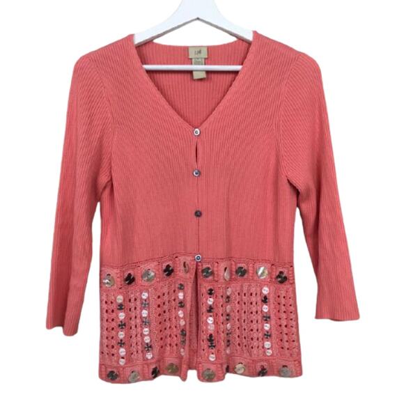 J. Jill Button Front Cardigan Sweater Button Detail Coral Women's Size Small - Picture 1 of 5